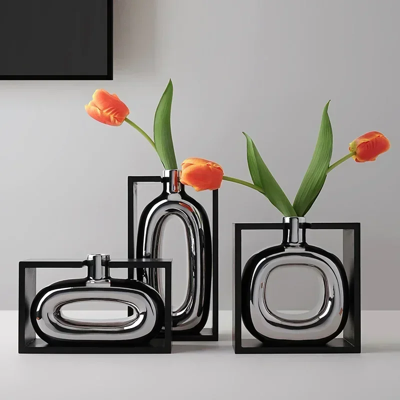 Creative Advanced Galvanized Rectangular Ceramic Flowerpot, Decorative Ornament for Porch, Living Room, Bedroom, Dining Table