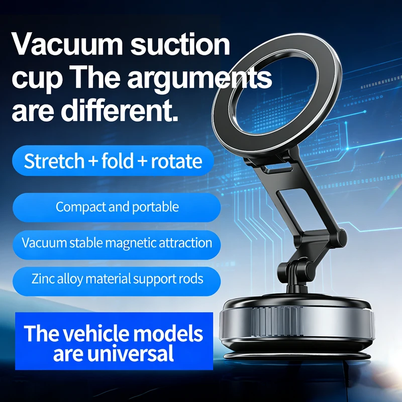 

Adjustable Vacuum Suction Cup Mobile Phone Magnetic Holder for iPhone 17 16 Samsung Car Folding 360 Degree Rotation Phone Stand