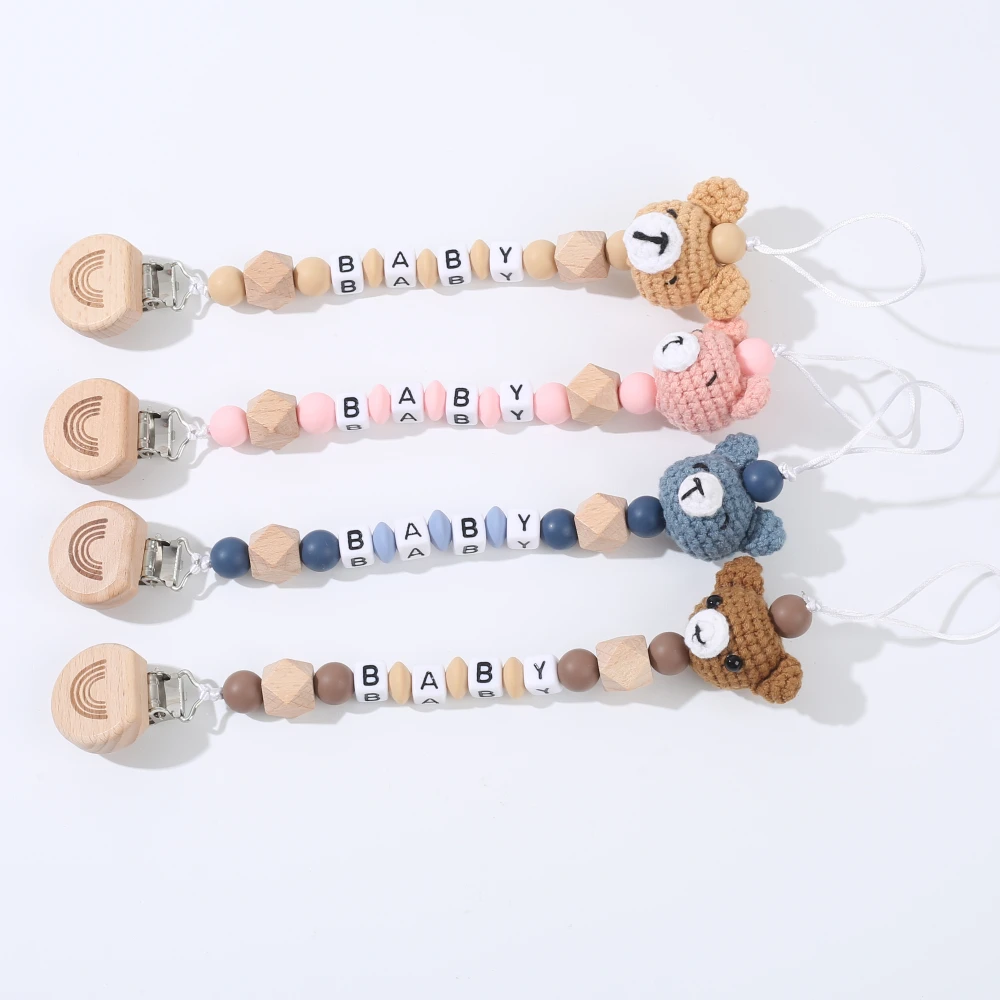 Baby Beech Wood Pacifier Clips Personalized Name Soothe Teething Chain For Anti-Lost Baby Dummy Holder Chain Clips Care Chew Toy