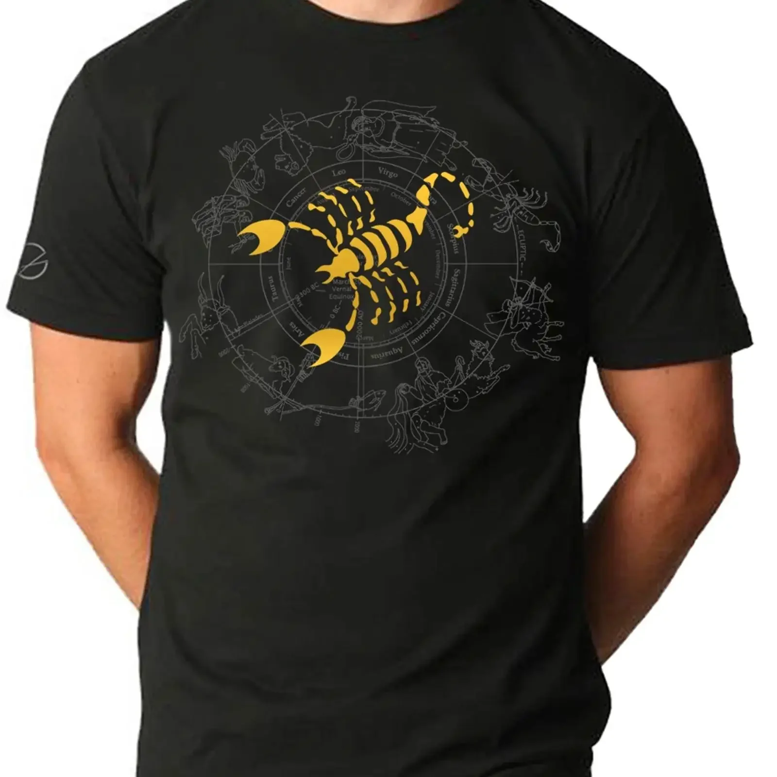Camiseta Skorpion com Estampa de Signo e Lua da VKG, Vintage, Lavada, Macia, Casual, Respirável, Levemente Elástica, Estilo Masculino