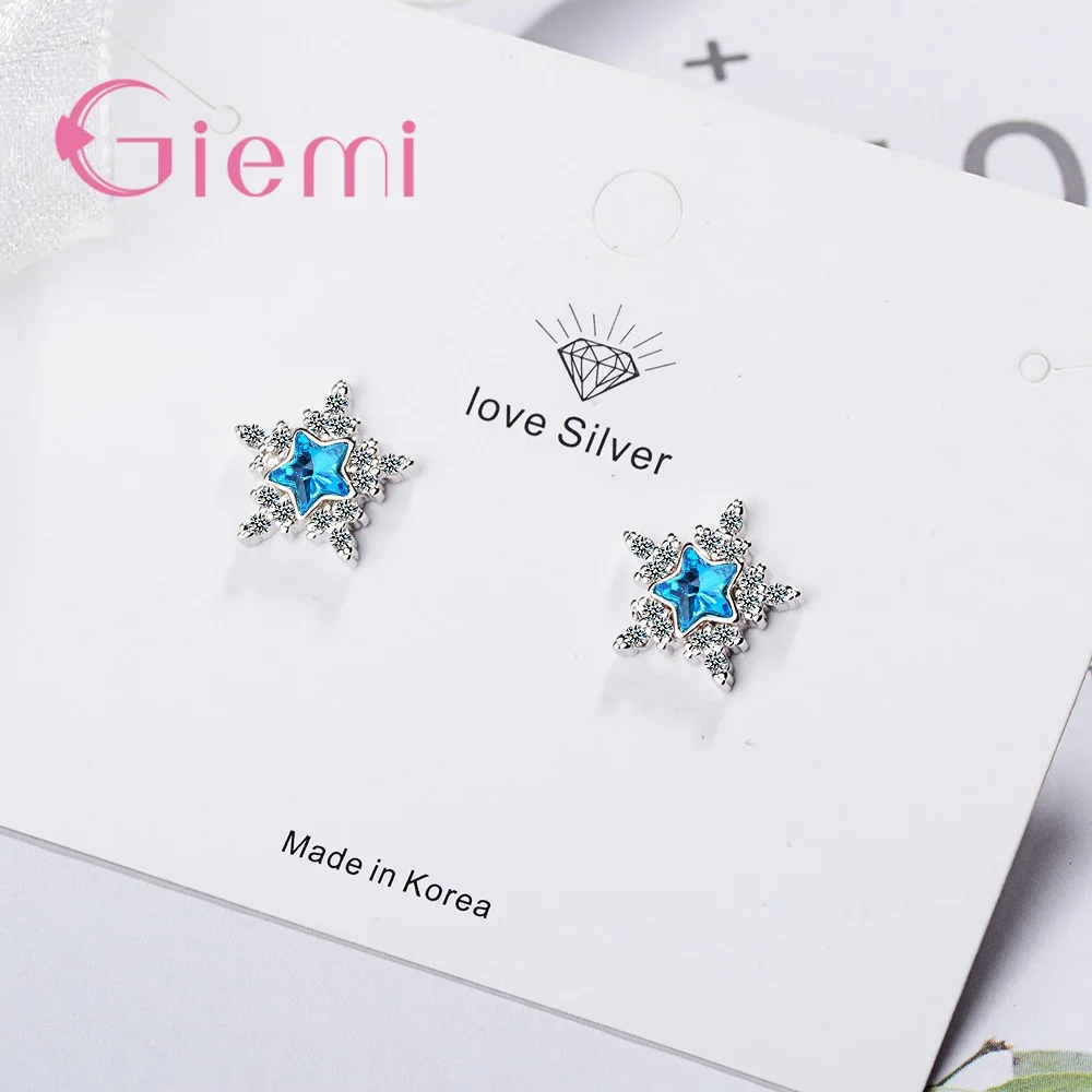 

Изысканные серьги-гвоздики из стерлингового серебра 925 пробы в форме звезды с синим кристаллом и кубическим цирконием для женщин, модные ювелирные изделия для свадебной вечеринки, подарки