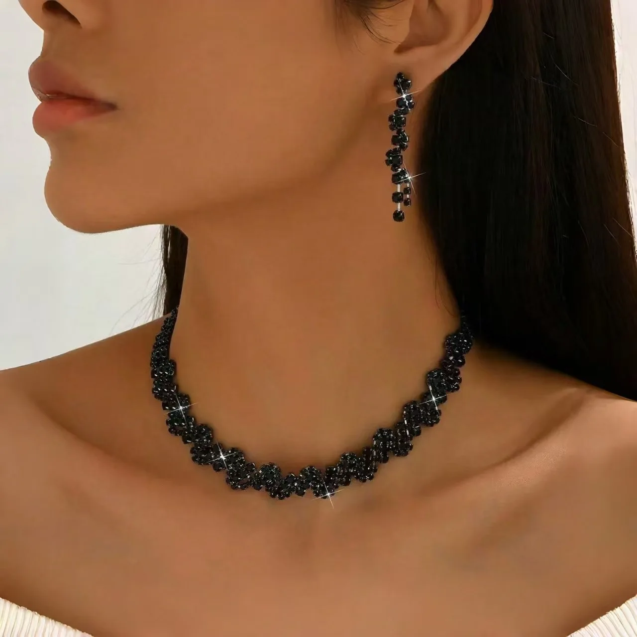 Hot Selling Rhinestone Necklace, Earring, Jewelry Set, Fashionable Dinner Party, Full Diamond Jewelry Set