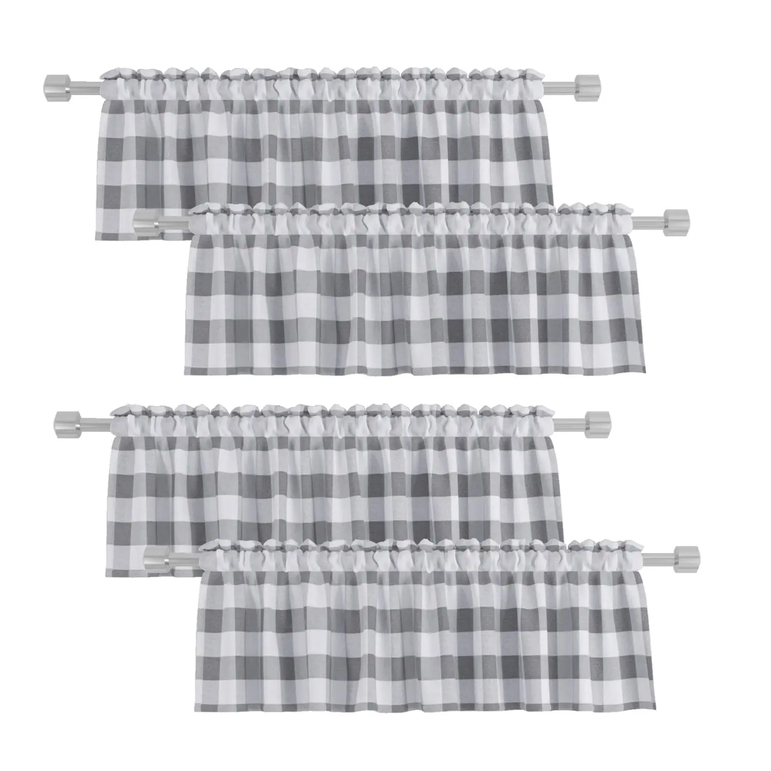 4 Pieces Valances Beige & White Plaid Window Treatment Living Room Classic Bedroom Country Farmhouse Kitchen Window Curtain