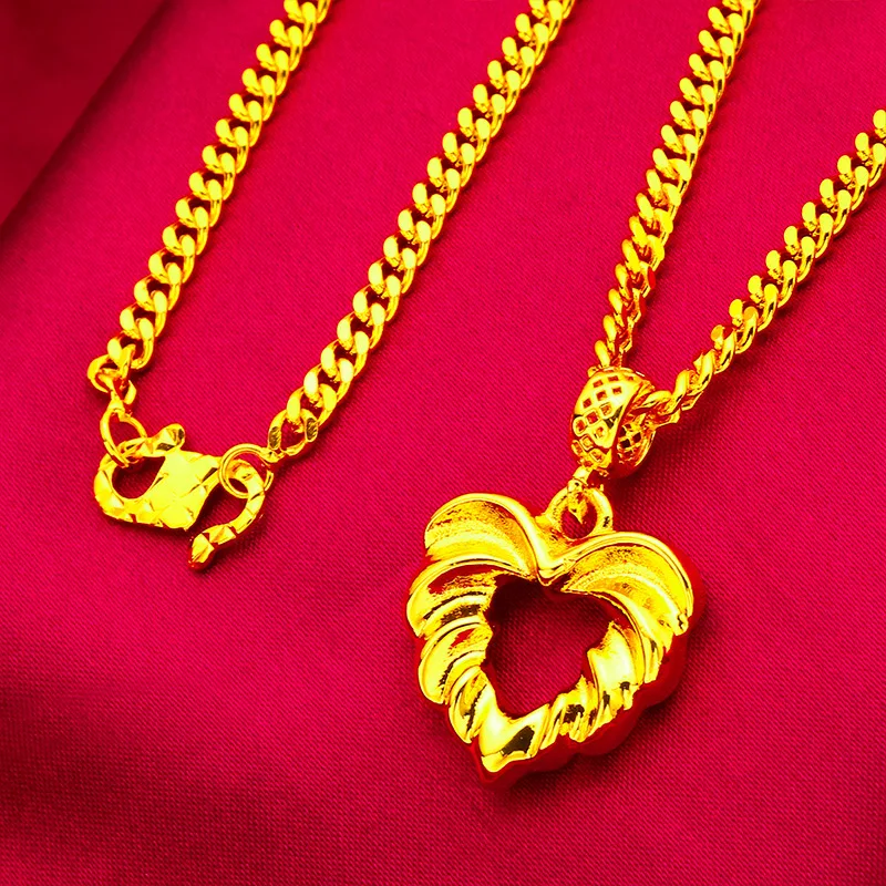 

Женский кулон в форме сердца из 24-каратного золота AU999 — привлекательный вид с полым сердцем, гладкий и элегантный, для уличной моды