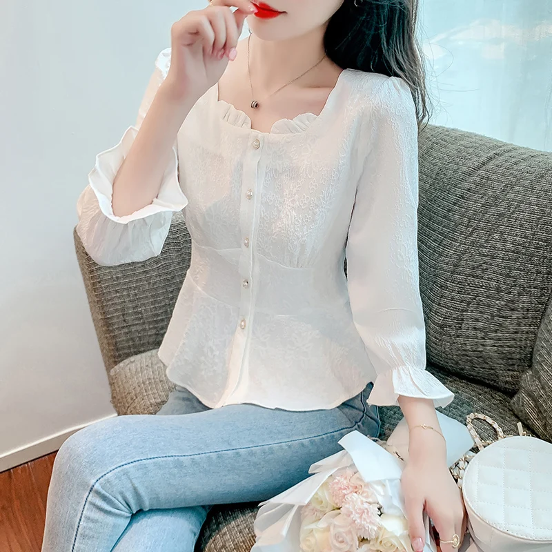 Dames Koreaanse Mode Casual Shirts Blouse Vrouwen Tops Vrouw Knoopsluiting Shirt Dames Meisjes Lange Mouw Blouse Py6589