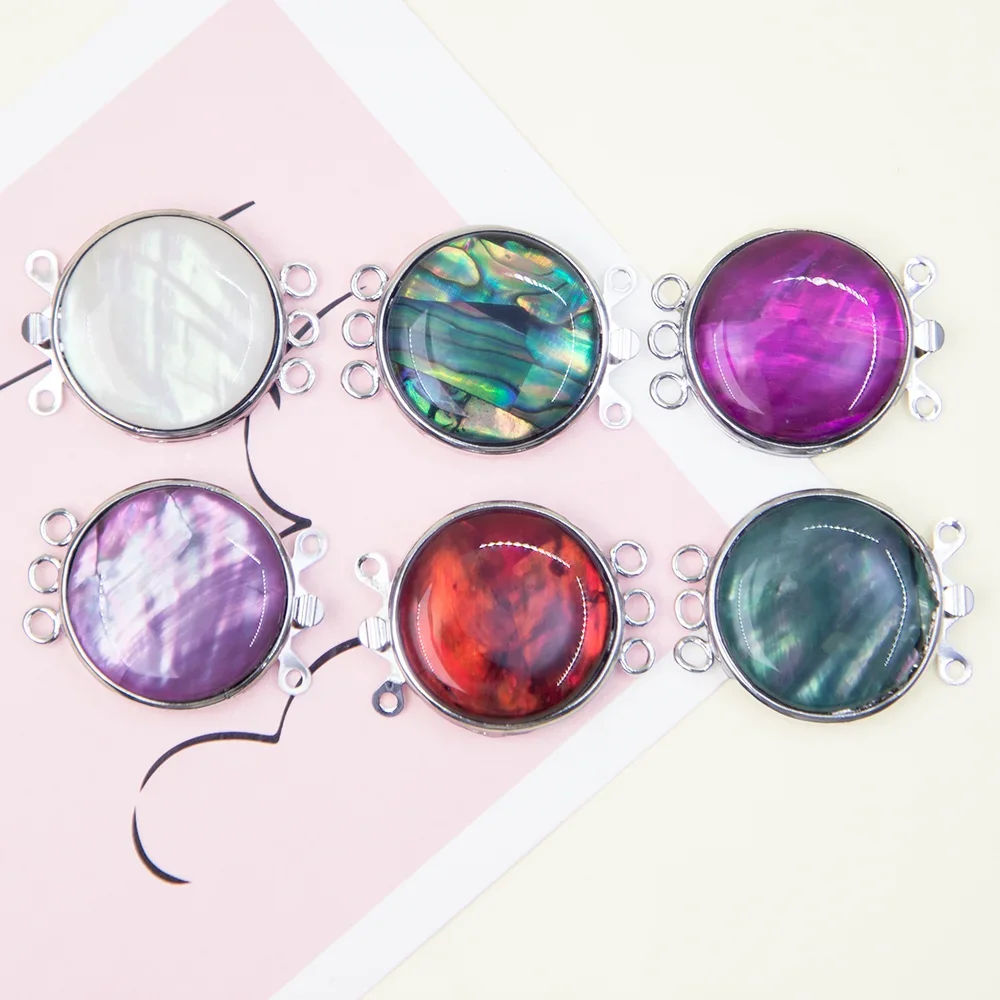 

24*30mm Natural Semi-precious Stone Connectors Clasps Round Shape Three-breasted DIY For Making Jewelry Accessories