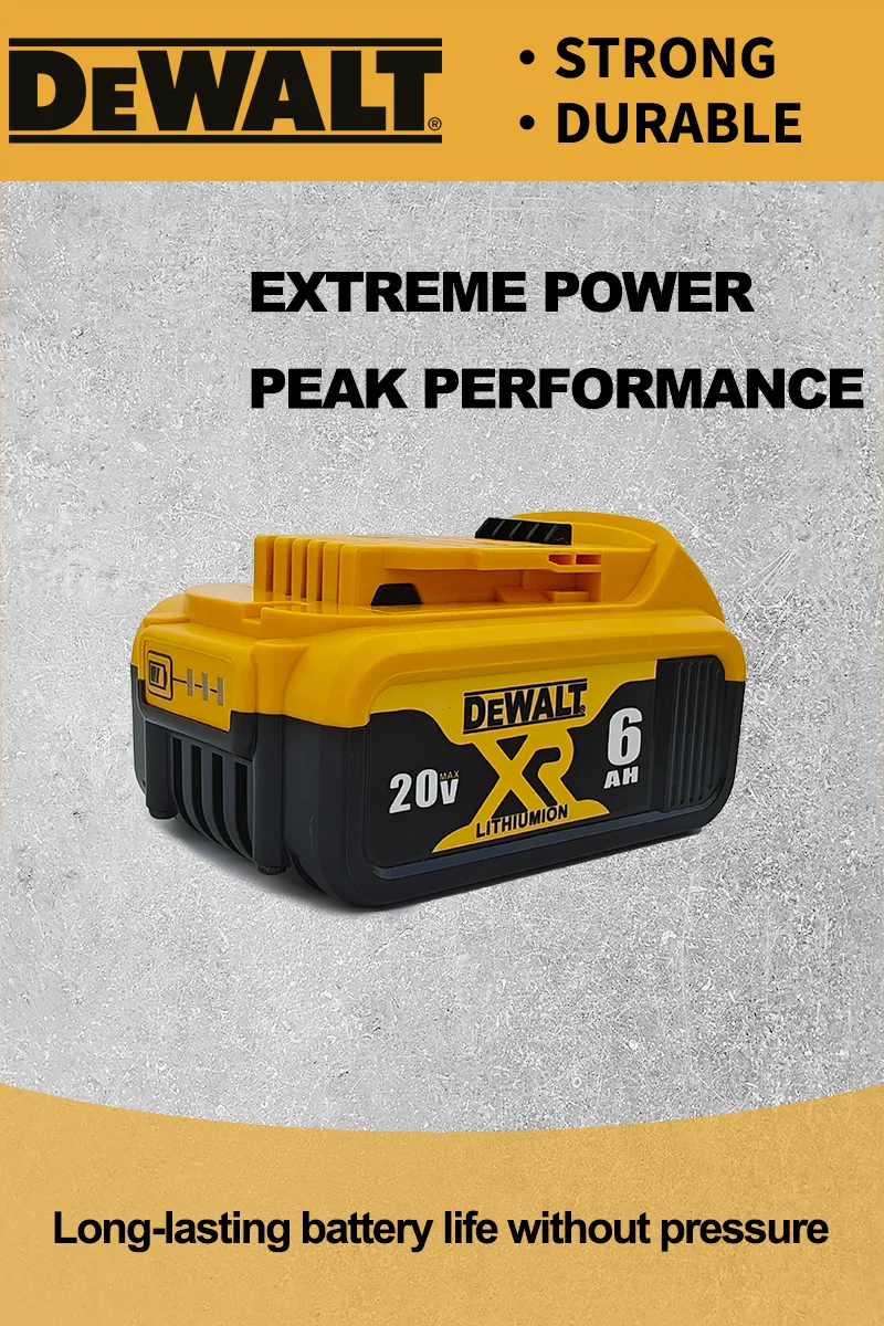 Original Dewalt 20V Max 6Ah Battery DCB206 XR Lithium Ion Rechargeable Pack Replacement for Cordless Power Tool