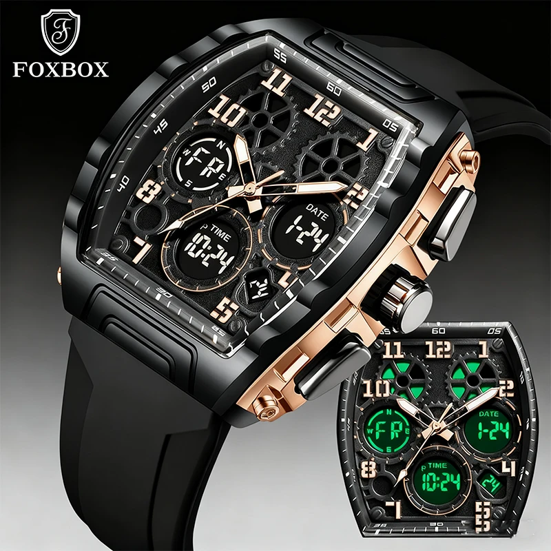 

FOXBOX Man Watches Brand's Electronic Digital Fashion Trend Multifunctional Clock Silicone Waterproof Week Date Watches For Man