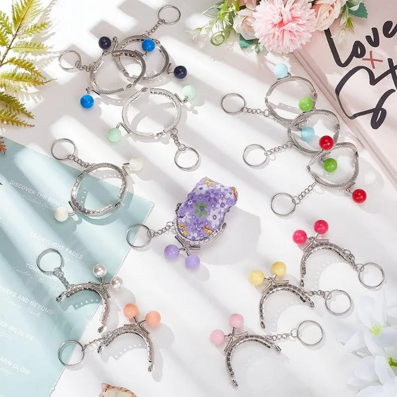 13pcs Purse Frame Bag Kiss Clasp 13 Color Lock Key Ring Coin Bag Metal Frame with Plasitc Beads Ball Purse Handle Set