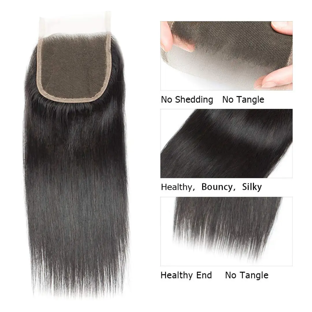 Straight 100% Brazilian Human Hair 2x6  6x6 13x4 HD Lace Closure for Women Natural Black Color