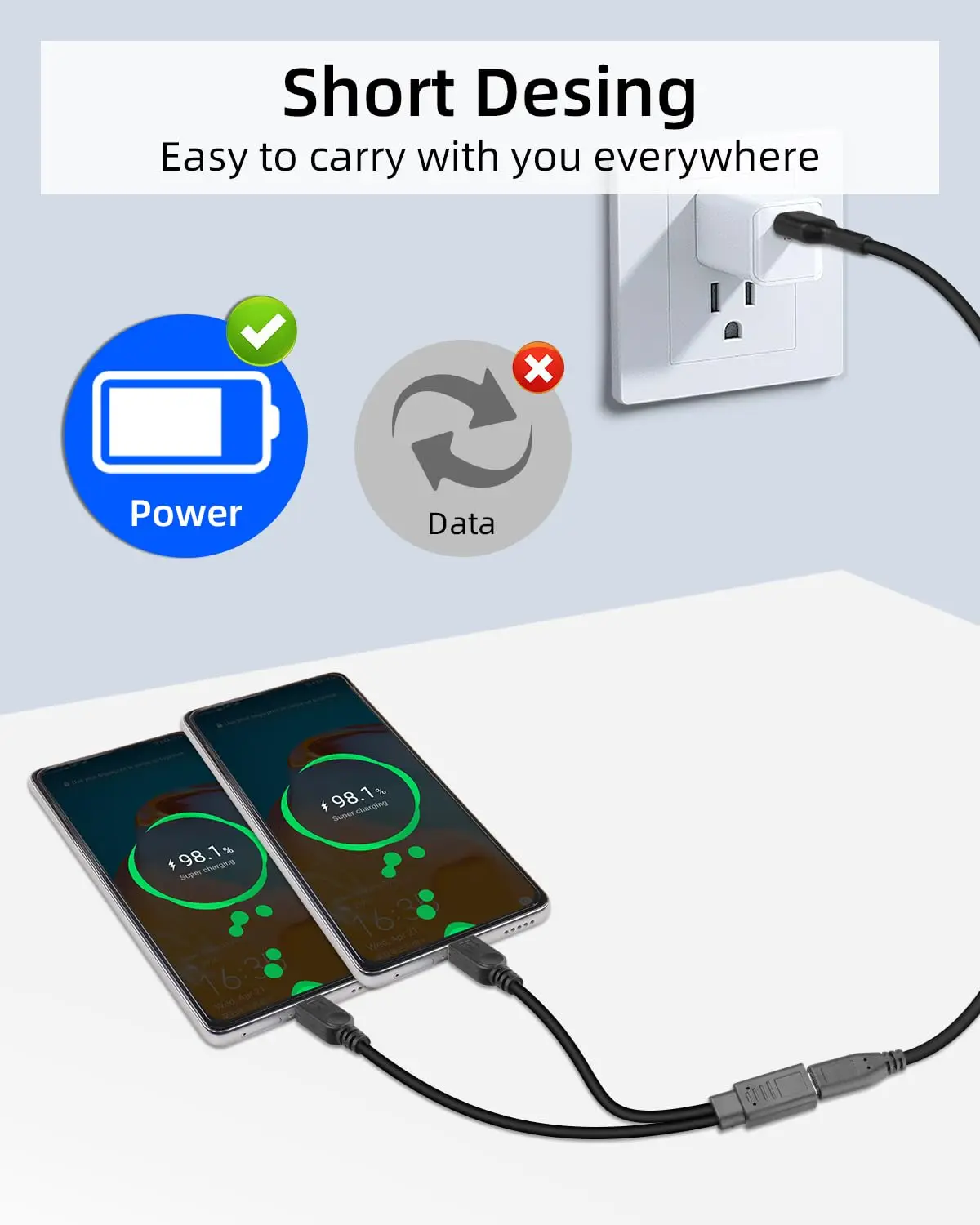 USB C Type-C Female to Dual Micro-USB 5Pin Male Splitter Extension Cable DC 5V Charging Power Supply Cord for Android Phone