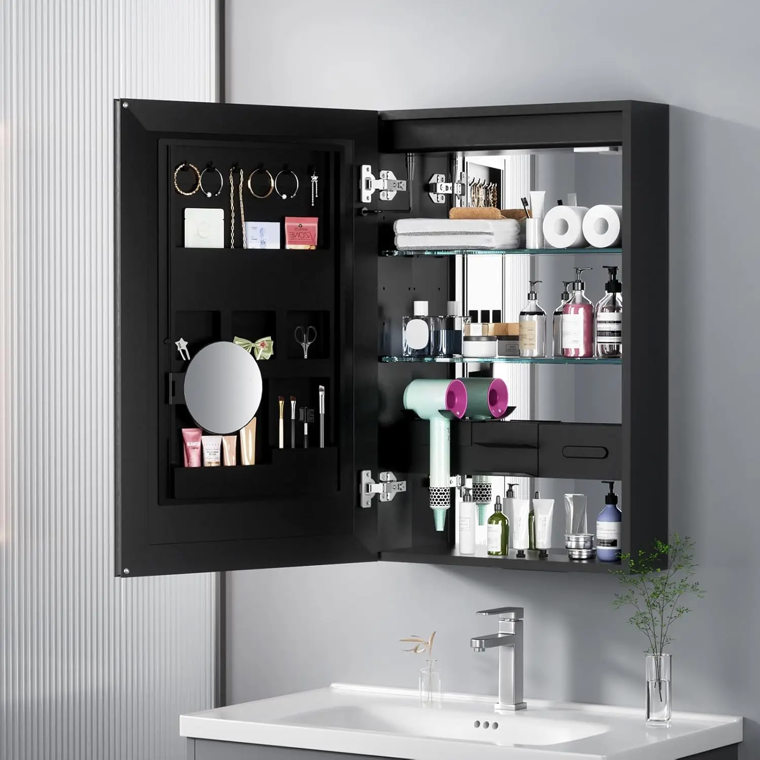 Lighted Medicine Cabinet for Bathroom, 20×30 Inch Bathroom Mirror Cabinet for Cosmetic Storage, LED Medicine Cabinet with 2 Outl