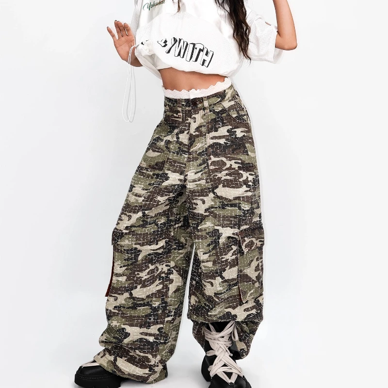 กางเกงลำลองผู้หญิงสไตล์อเมริกันเรโทร ดีไซน์หวานเท่ ทรงหลวม ใส่สบาย รุ่นใหม่สำหรับฤดูใบไม้ร่วง ทรงตรง ช่วยพรางหุ่น ใส่ได้หลายโอกาส ขากว้างขายาว