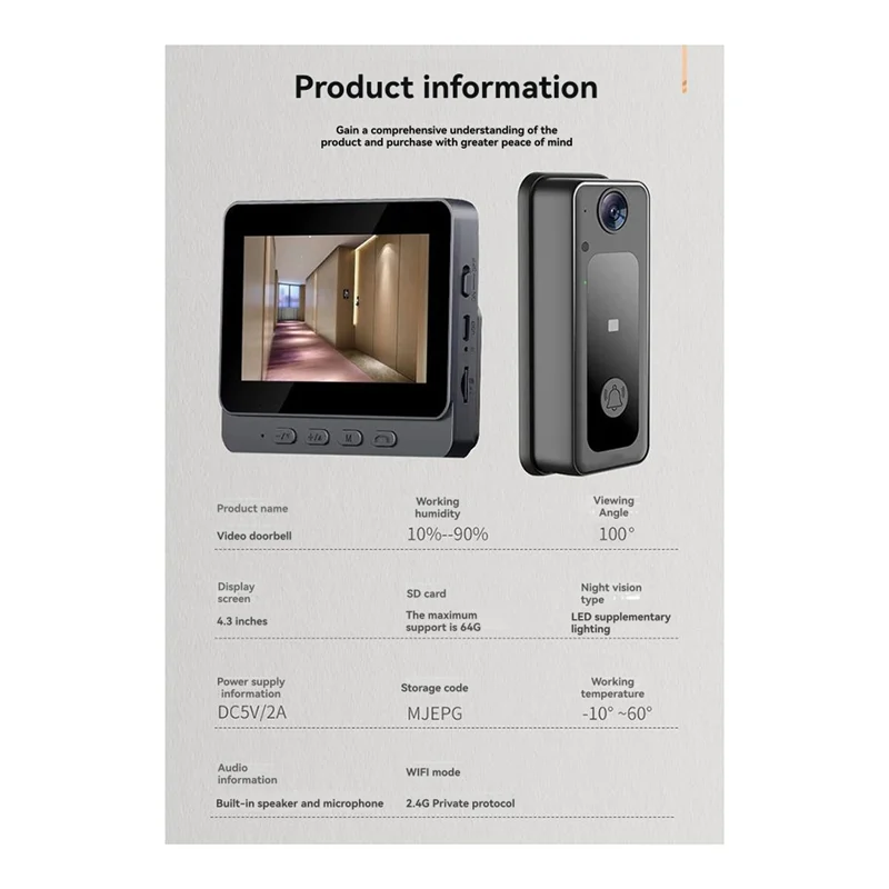 M13tuya HD Visão Noturna 4.3In LPS-Screen Campainha de Vídeo Sem Fio Câmera Intercom Campainha Visual de Segurança Inteligente