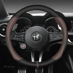 Carbon fiber Leather Car Steering Wheel Cover For Alfa Romeo Giulia Stelvio Giulietta 159 147 156 Mito Sportiva Auto Accessories