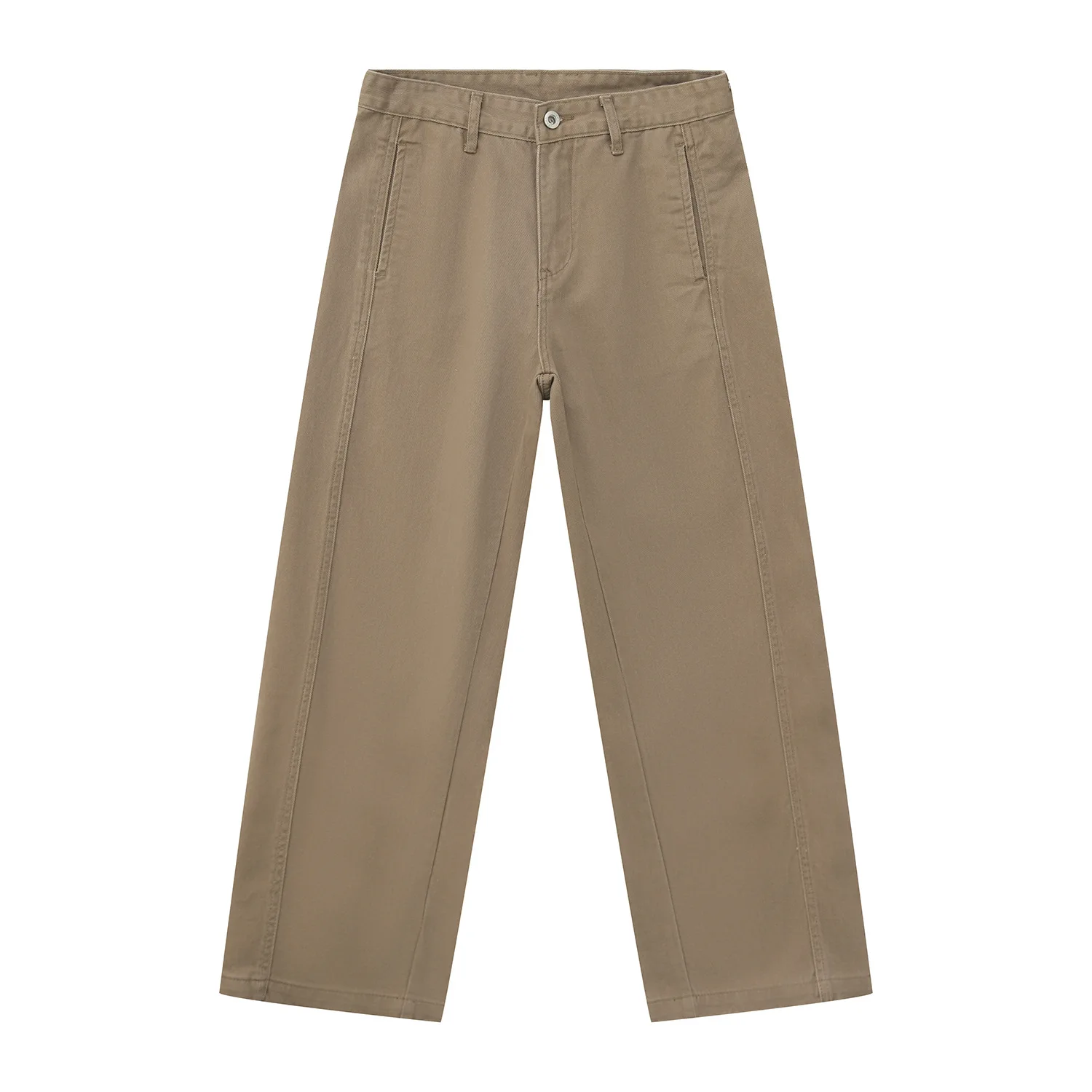 Korean Style Men's Khaki Apricot Solid Color Wide Leg Straight Cotton Casual Trendy Simple Basic Denim Trousers Male Jeans Pants