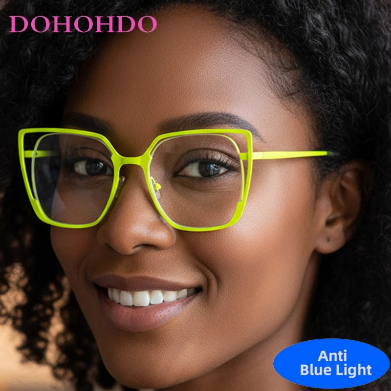 

Classic Metal Big Frame Square Cat Eye's Hollow Out Eyeglasses Men Women Luxury Designer Computer Anti-Blue Light Glasses Lentes