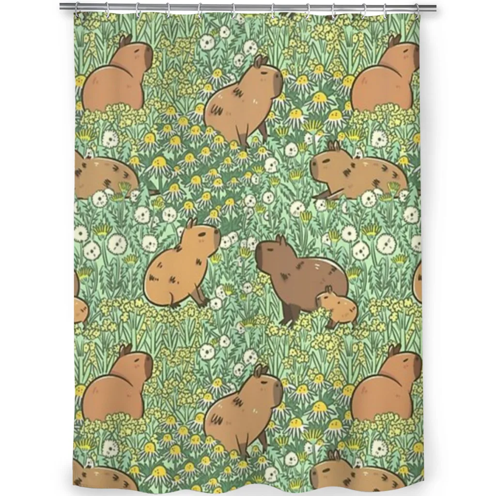 Capybaras Meadow in Green and Yellow Shower Curtain for Bathroom  Aesthetic Room Decoration