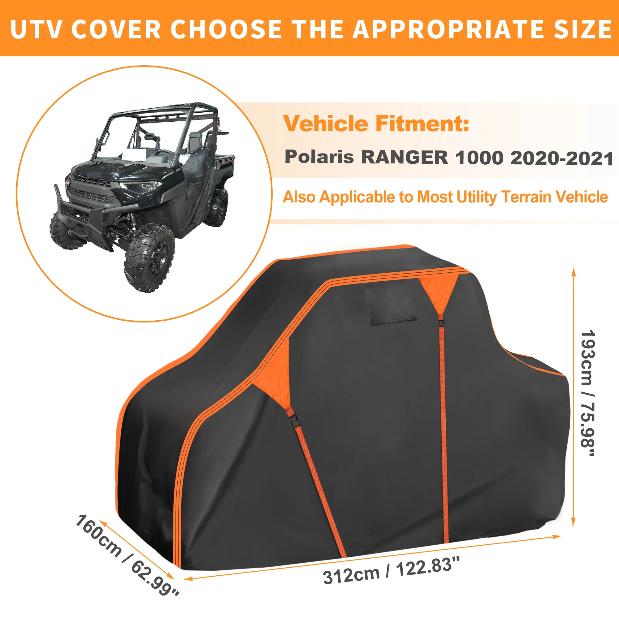 

UXCELL Waterproof UTV Cover Side by Side Cover for Polaris for Ranger 1000 20-21 Outdoor Car Cover
