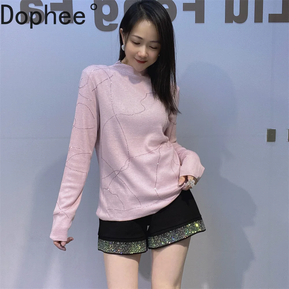 

Модный женский осенне-зимний базовый свитер с длинными рукавами, универсальный пуловер с полувысоким воротником, однотонный женский вязаный топ