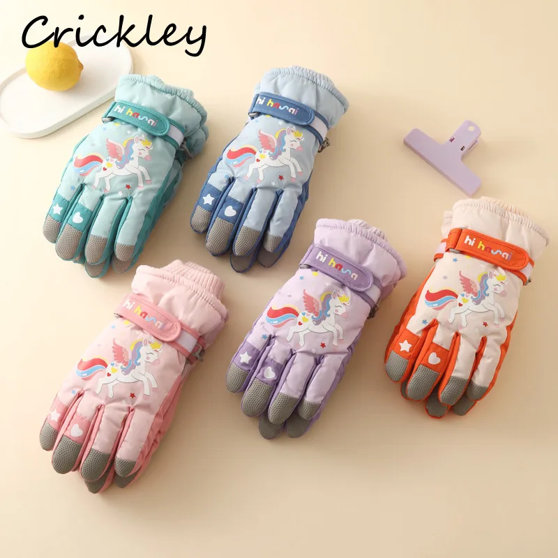 يونيكورن الكرتون الفتيات قفازات الشتاء أفخم الدافئة سميكة الاطفال التزلج القفازات الثلوج مقاوم للماء المضادة للانزلاق قفازات الأطفال #1