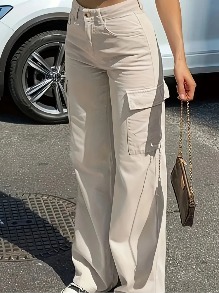 

2025 New Fashion High Waist Straight Leg Jeans Casual Street Style Pocket Workwear Loose Long Trousers Women's Autumn Pants