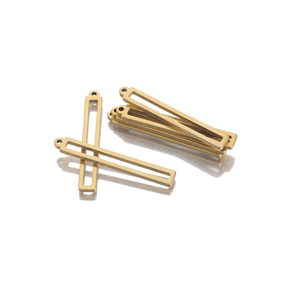 5Pcs Stainless Steel Bar Charm Gold Plated Rectangle Drop Component with Cut Out Middle Pendant For Diy Earrings Jewelry Making