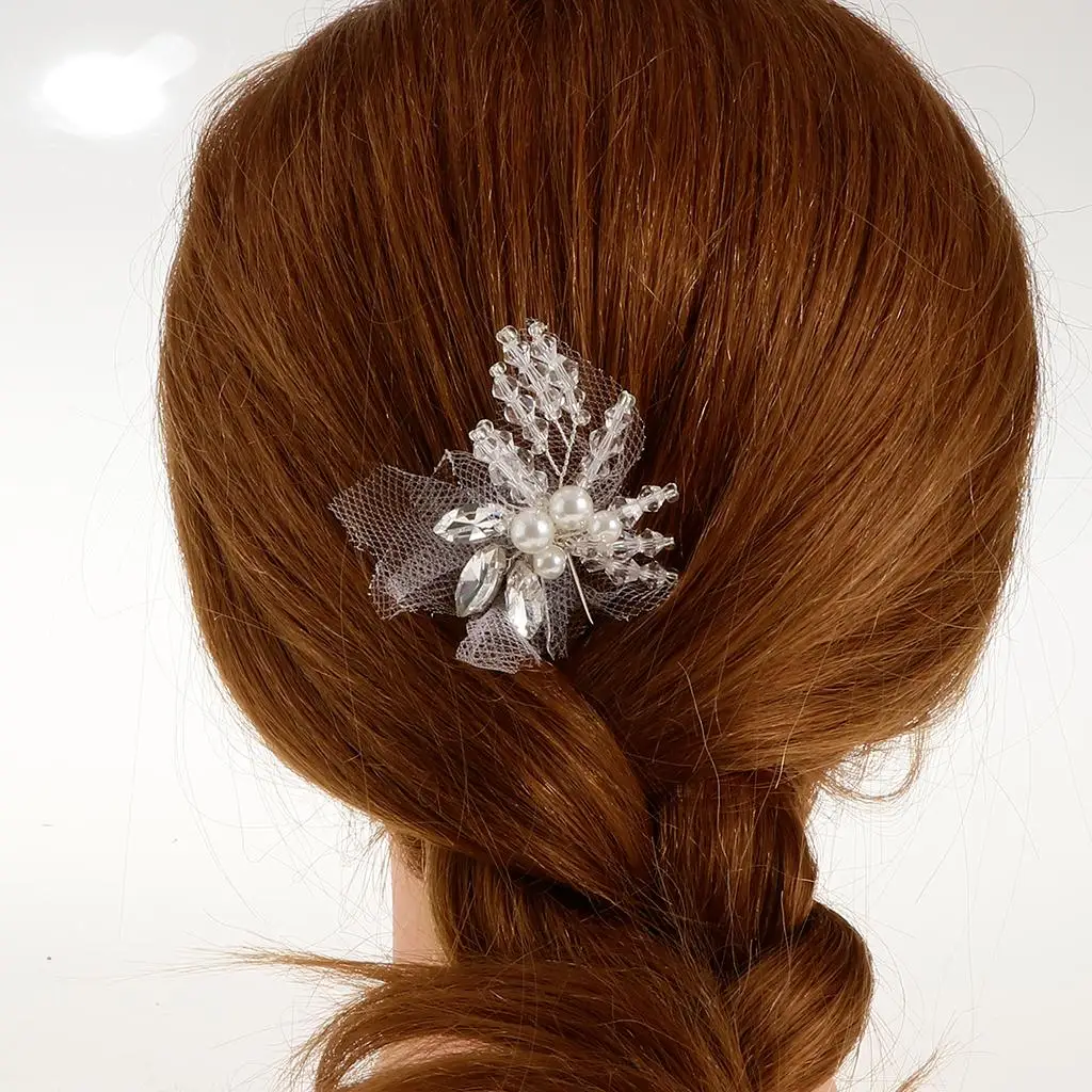 

Fashion Pearls Crystal Rhinestone Mesh Hair Pin Wedding Bridal Bridesmaid