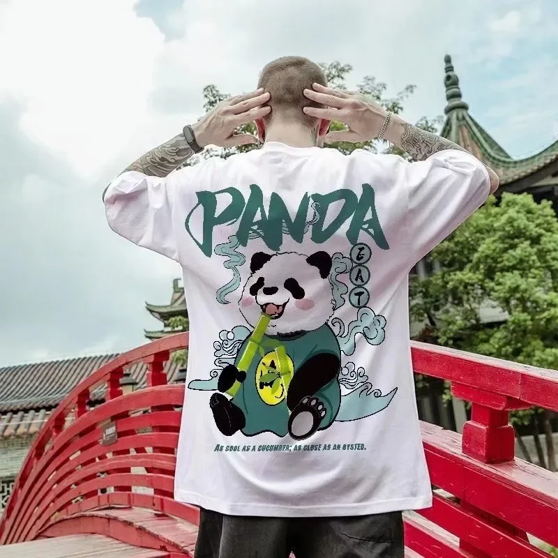 M-8XL Men Oversized T-shirt Korean Casual Loose Style Chinese Style Panda Print T-shirt Suitable for Both Men and Women image 3