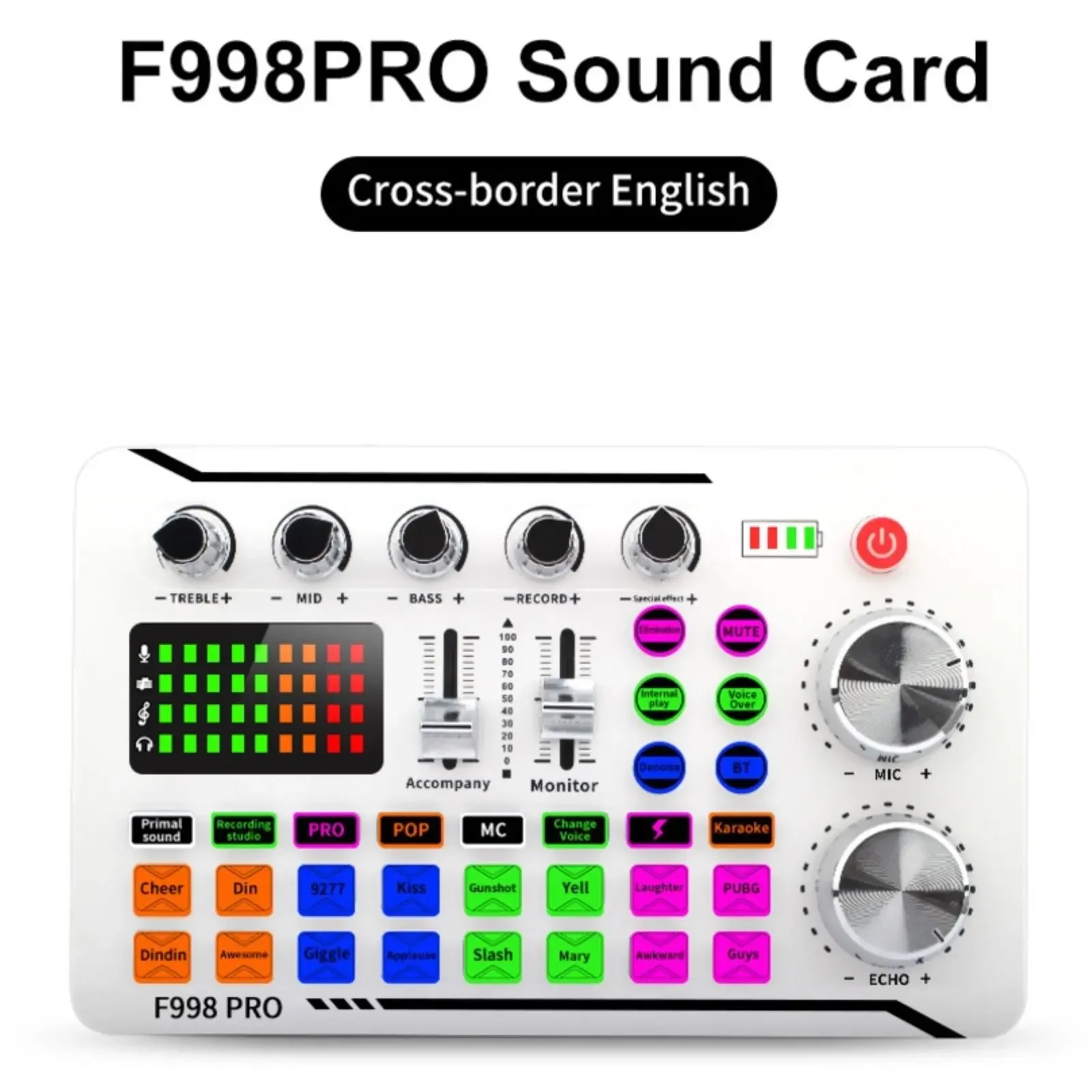 

F998 Pro Sound Card Professional Bluetooth-Compatible Studio Record For Phone PC Audio Mixing Console Amplifier