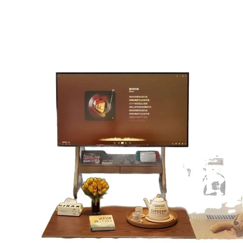 

Retro solid wood removable TV cabinet with wheels walnut living room home bedroom floor-to-ceiling TV stand