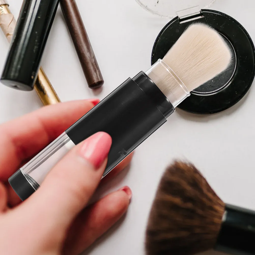 2Pcs Innovative Refillable Powder Brush with Integrated Bottle Press Mechanism for Loose Powder Foundation -The-Go Use