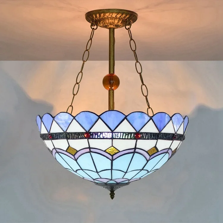 Modern blue Mediterranean art stained glass living room dining room bedroom art chandelier