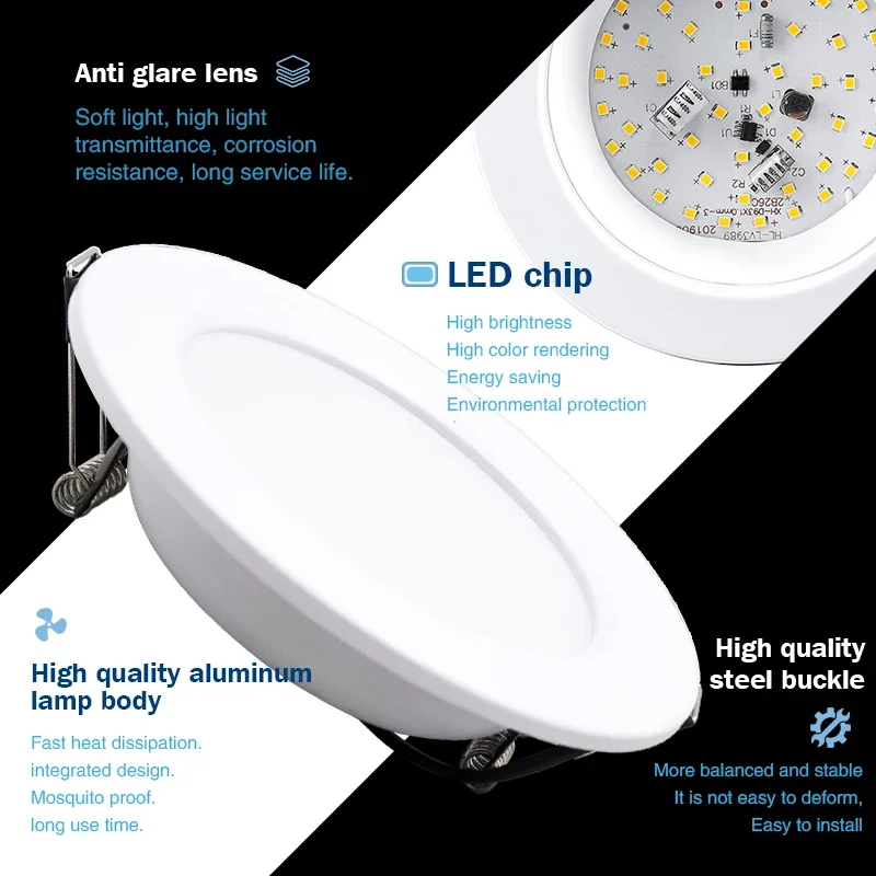 10 pçs/lote LED Downlight 5W 9W 12W 15W 18W Recesso Rodada Led Lâmpada Do Teto AC110V 220V DC12V 24V Iluminação Interior Branco Quente/Frio