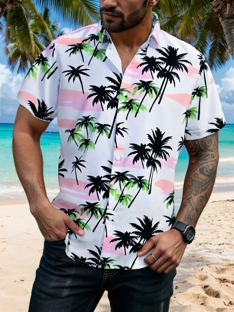 Hawaiian Leaves 3D Shirt Men's Summer Beach Casual Short Sleeve for Men Loose Oversized Clothing Top Outdoor Casual Short Sleeve