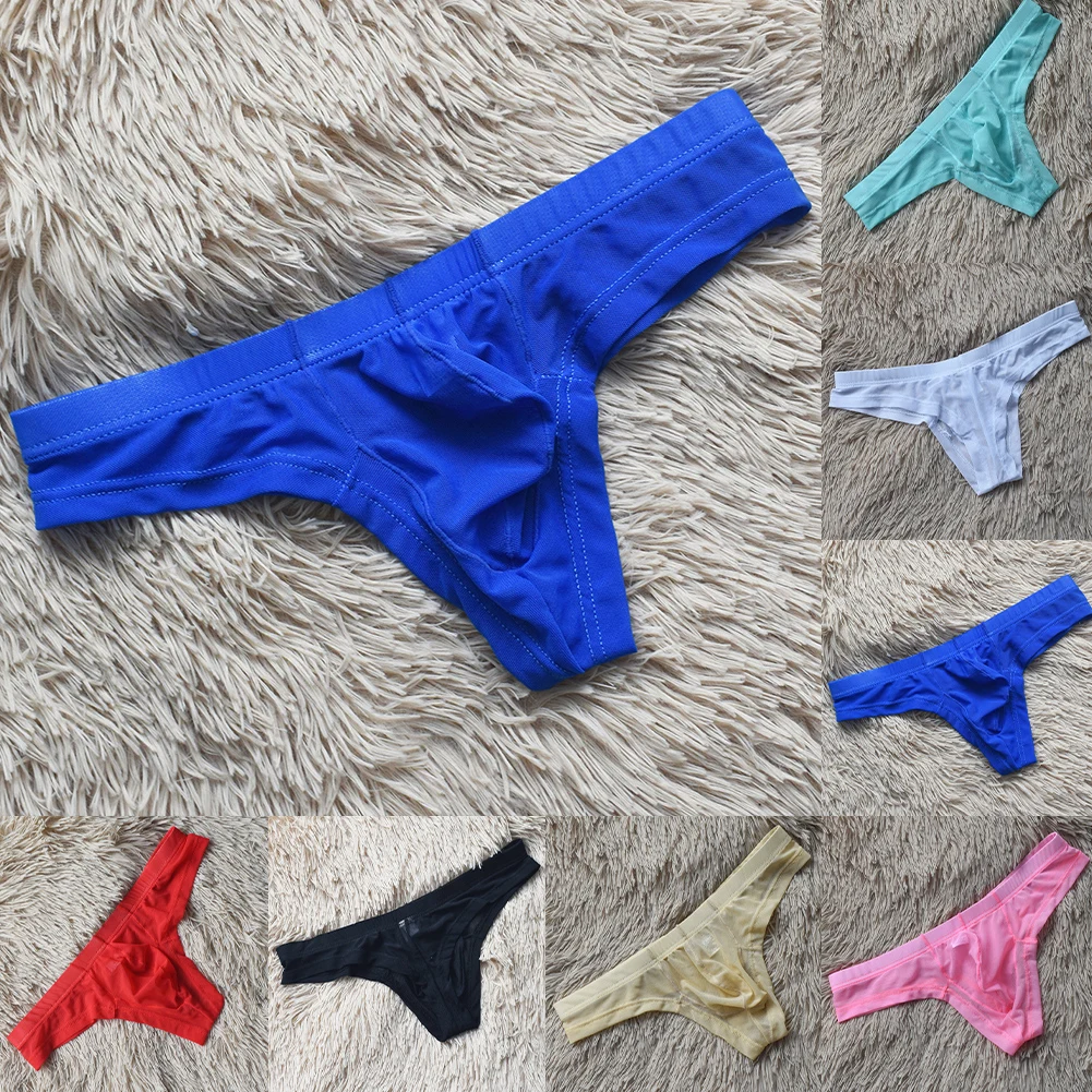 

Сплошной цвет мужские стринги стринги прозрачная нейлоновая ткань сетка с низкой талией выпуклая сумка нижнее белье мужские трусы-бикини