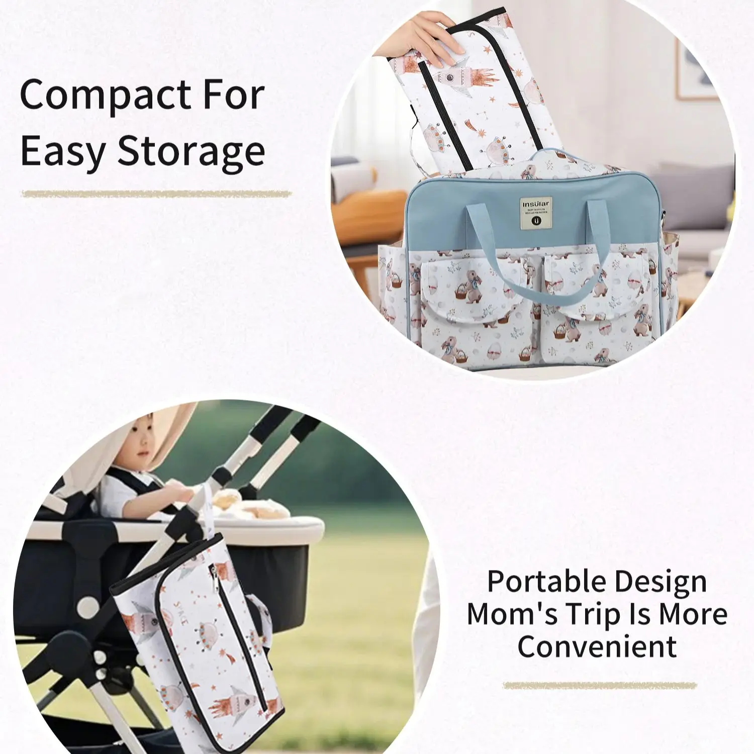 INSULAR مريحة فراش 3-Layer حفاضات مقاومة للماء حوض تغيير الوسادة طوي تخزين حزمة قابل للغسل الحفاض وسادة متعددة الوظائف