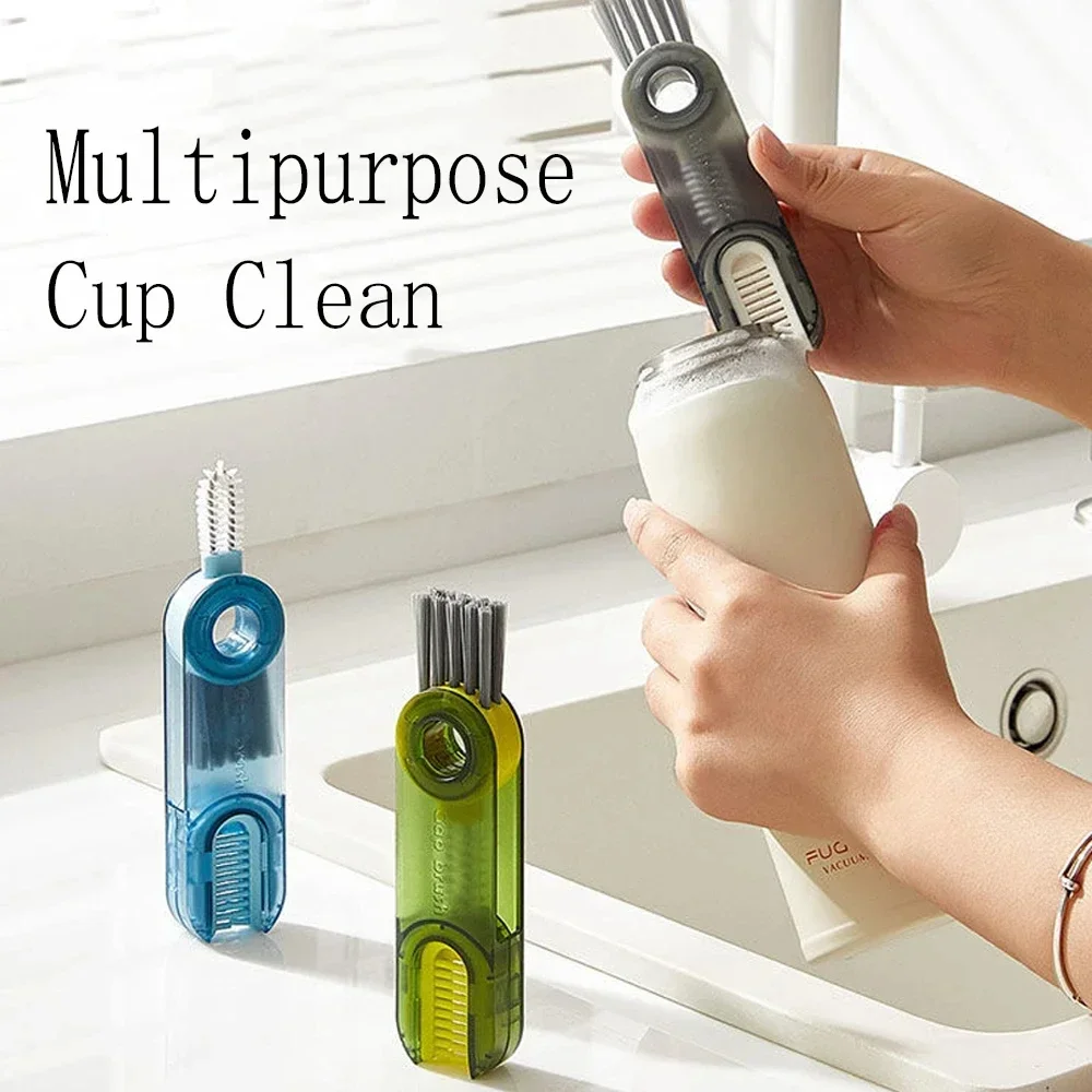 U-Shaped 3in1 Multifunctional Grooved Cup Bottle Thermos Cleaning Brush Tool