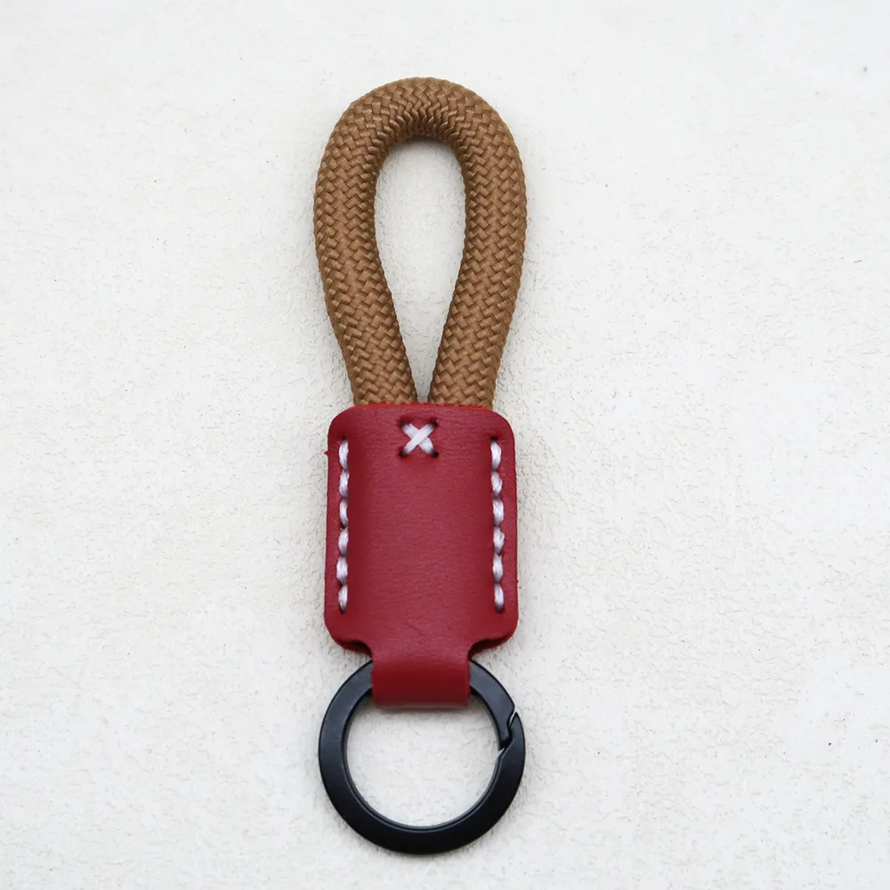 Handmade Cowhide Keychain with Woven Rope, Creative Gift