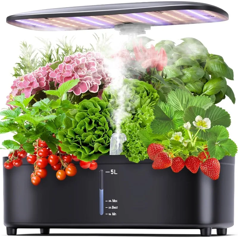 Misting 15 Pods Hydroponic Growing System Herb Garden Kit Indoor,5L Large Tank Plant Germination Kit with Adjustable