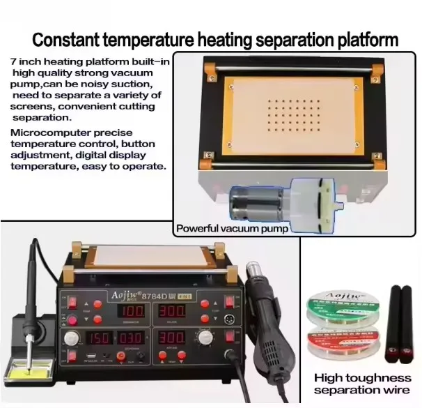 

8784D 3A 220V Regulated Power Supply Cell Phone Screen Heating Separation 4-in-1 Hot Air Gun Soldering Station