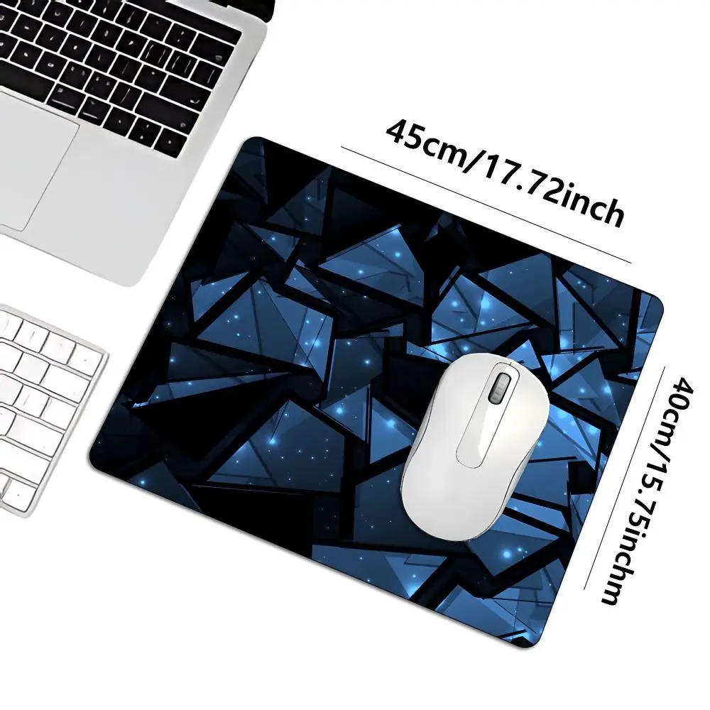 Blue Neon Geometric Broken Crystal Abstract Texture Mouse Pad Medium  mousepads NonSlip Rubber Base Smooth 45X40CM Laptop Office