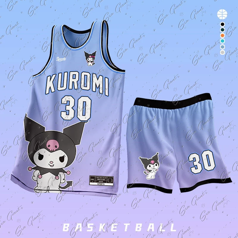 Nowe zestawy do koszykówki Kuromi chłopcy dziewczęta koszulka dla dorosłych konkurs druku 3d strój sportowy mężczyzn bez rękawów mundur szkoleniowy