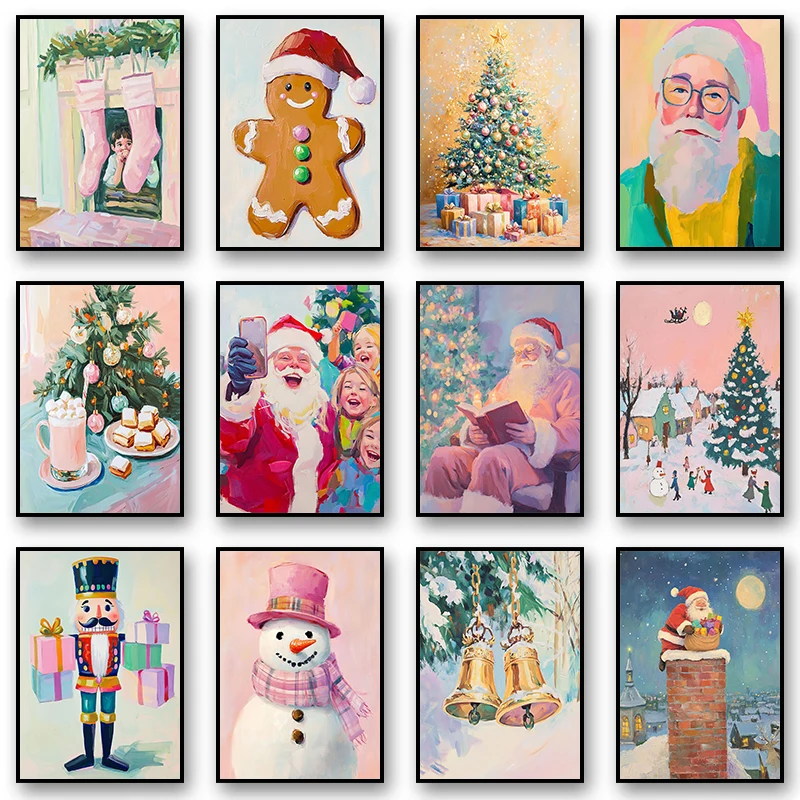 Weihnachtsstadt Küche Moderner Weihnachtsmann Winter Schnee Poster und Drucke Leinwanddruck Wandkunst Bild für Wohnzimmer Dezember