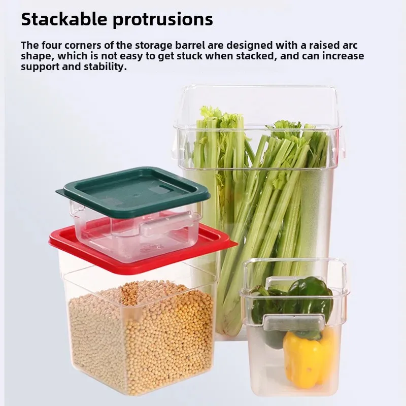 دلو تخزين بلاستيكي مربع للمطبخ من الدرجة الغذائية PC PP مع غطاء للاستخدام المنزلي والتجاري للحبوب الدقيق والمكسرات والمزيد