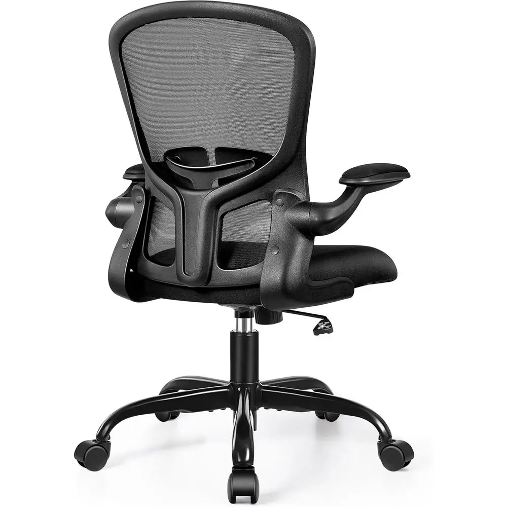 

Ergonomic Mesh Desk Chair with Adjustable Lumbar Support, Swivel, and Flip-Up Armrests for Comfortable Working (Black)
