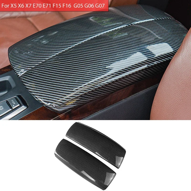 Accessories For BMW X5 X6 X7 E70 E71 F15 F16 G05 G06 G07 Carbon Fiber Car Styling Stowing Tidying Armrest Box Sticker Cover Trim