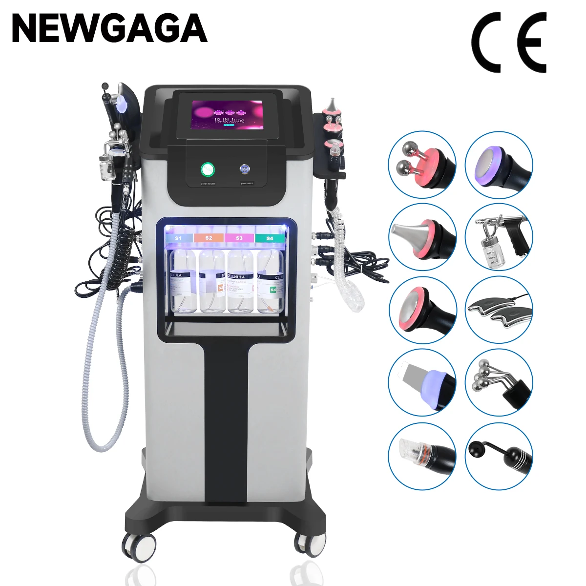 NEWGAGA 10 en 1 Hydro eau oxygène Jet Machine visage SPA masseur Aqua Peeling hydratant petite bulle dispositif de nettoyage de la peau  Appareil de massage facial Whiting peeling  nettoyage de la peau à petites bulles