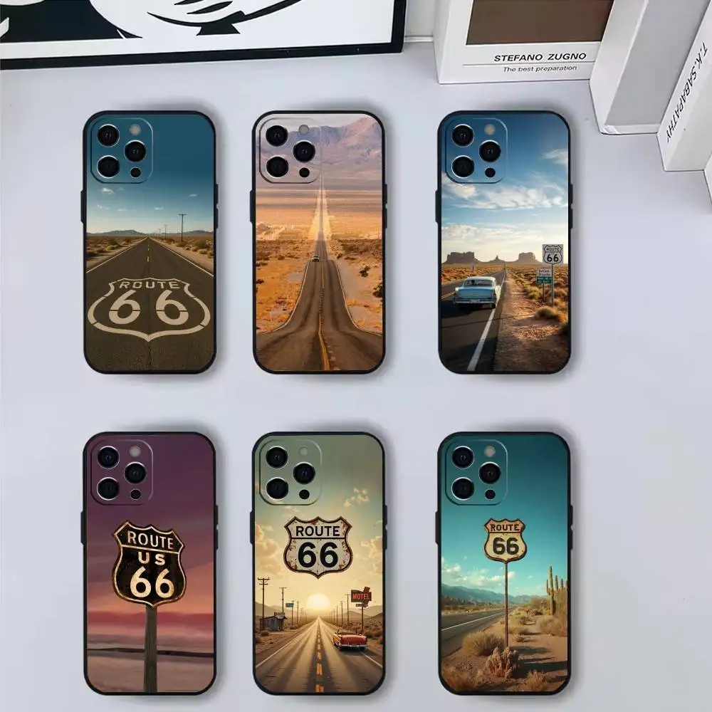 

The Road R-Route 66 Phone Case For iPhone 17,16,15,14,13,12,11 Plus,Pro Max,XS,Soft Silicone Black Cover