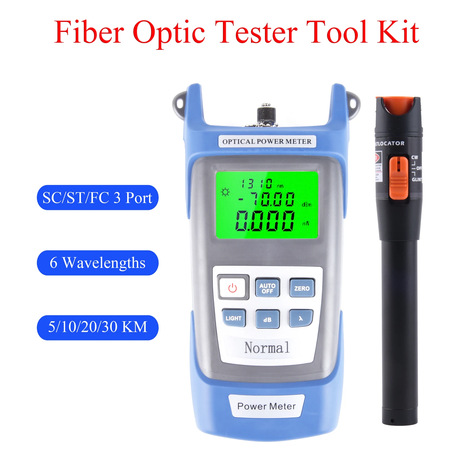 

Измеритель оптической мощности -70 дБм ~ + 3 дБм FTTH Тестер оптоволокна Набор инструментов SC/FC/ST Тестер оптического кабеля Ручка Комбинация красного света